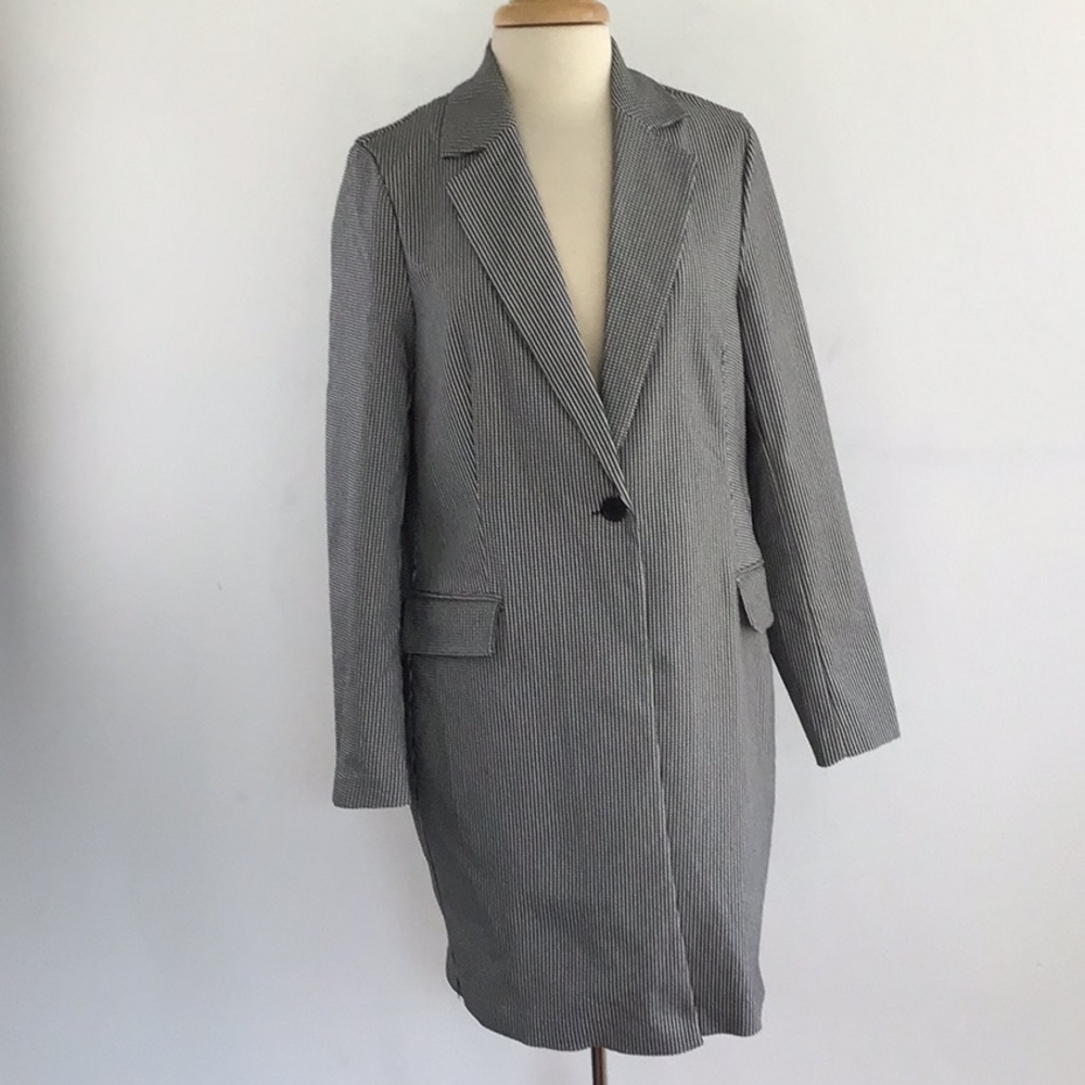 Adrianna Papell one button  long topper jacket tiny houndstooth size medium NWT